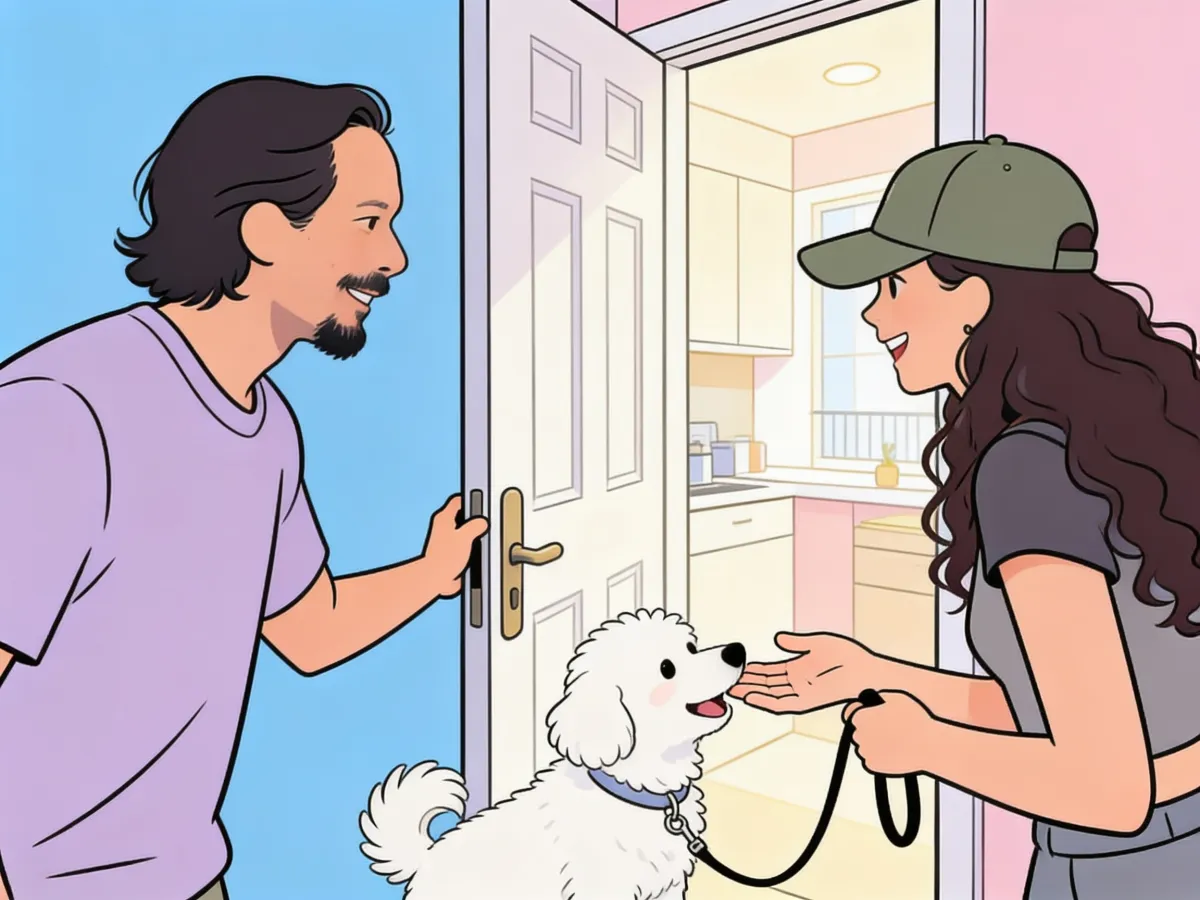 Ilustración: Nico y Manu reciben a una visita con su perrito